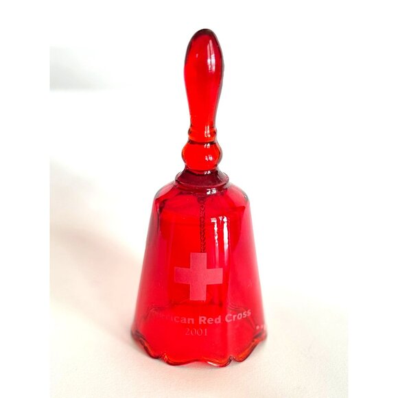 Fenton Handmade Red Glass Bell American Red Cross 2001 Etched Rim Vintage USA Ra - Picture 7 of 7